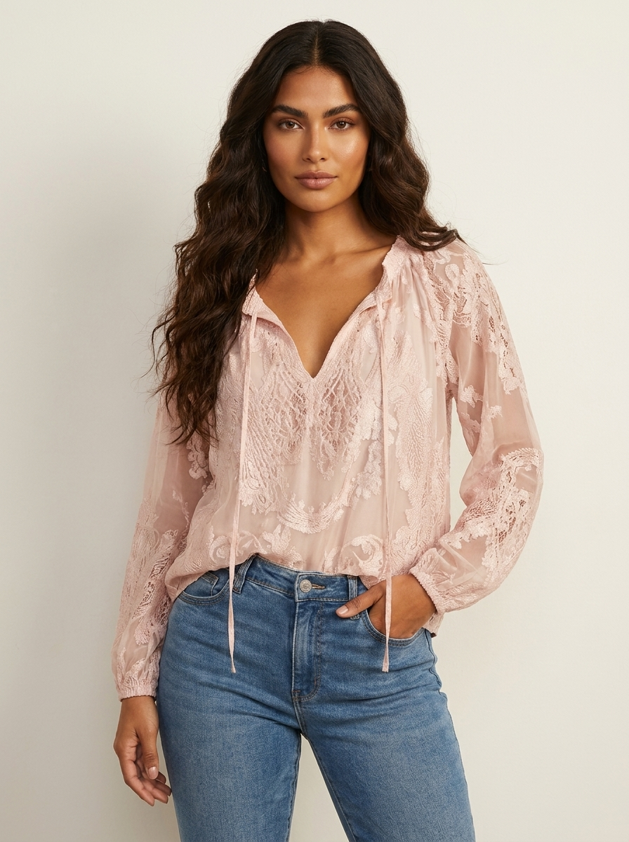 Women's Airy Lace Blouse | Lightweight Bohemian Summer Top with Relaxed Fit 9