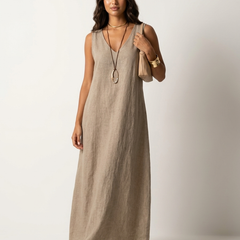 Women's Airy Linen Look Maxi Dress | Elegant Sleeveless Summer Gown 0