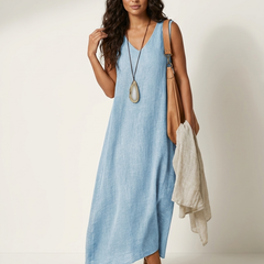 Women's Airy Linen Look Maxi Dress | Elegant Sleeveless Summer Gown 1