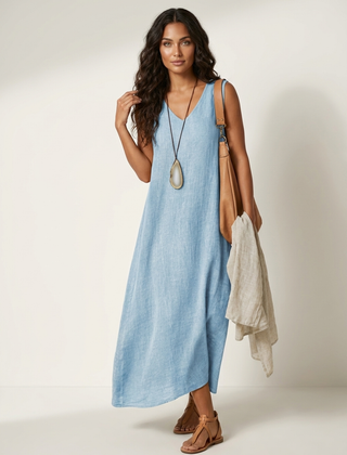 Women's Airy Linen Look Maxi Dress | Elegant Sleeveless Summer Gown 1