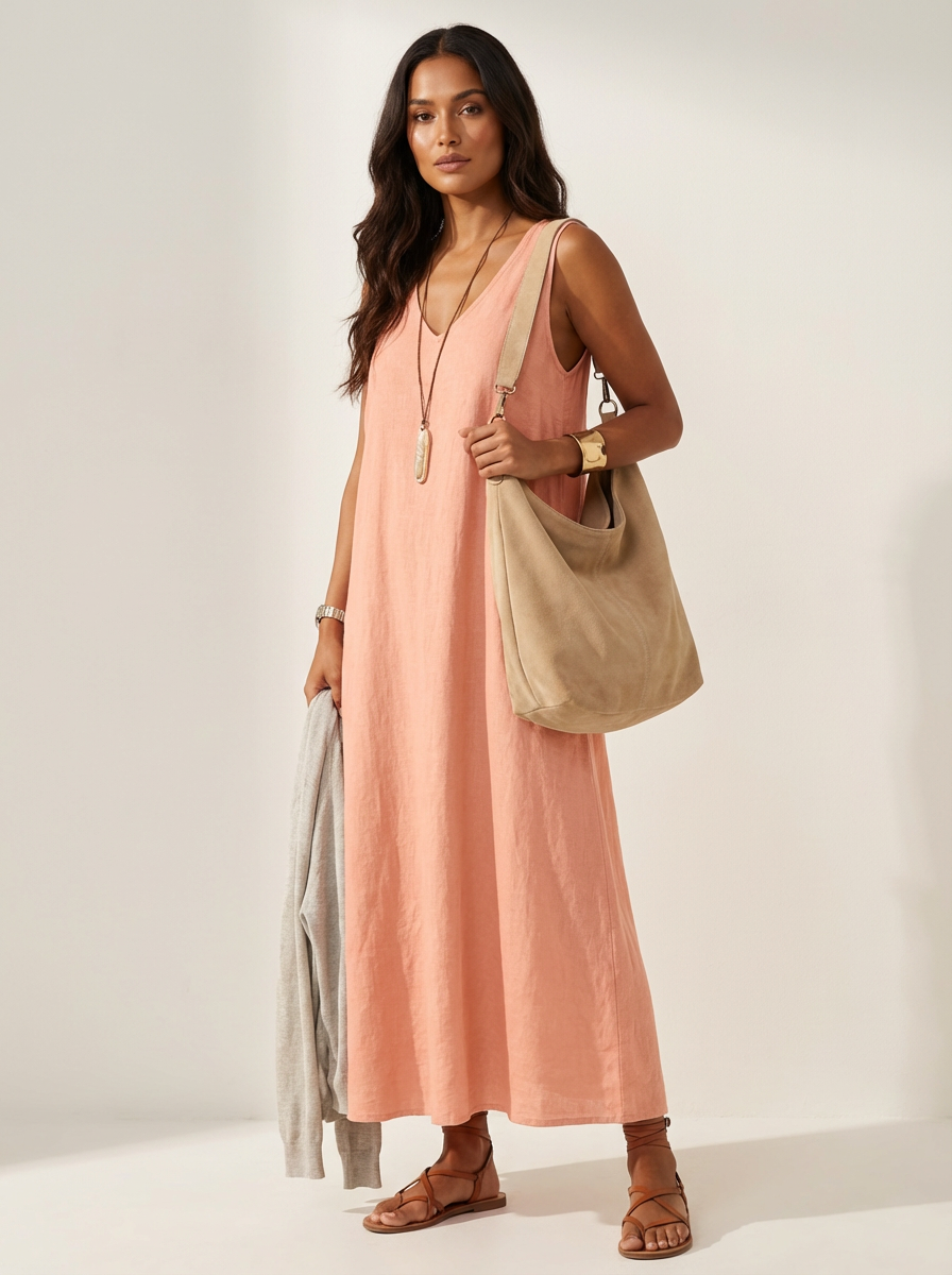 Women's Airy Linen Look Maxi Dress | Elegant Sleeveless Summer Gown 2