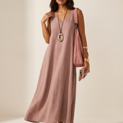Women's Airy Linen Look Maxi Dress | Elegant Sleeveless Summer Gown 3