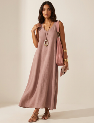 Women's Airy Linen Look Maxi Dress | Elegant Sleeveless Summer Gown 3