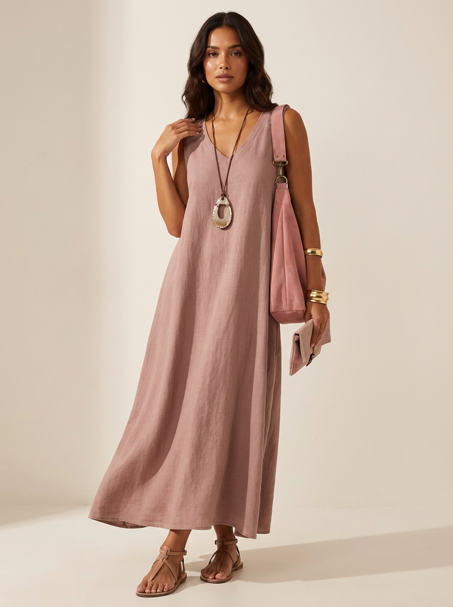 Women's Airy Linen Look Maxi Dress | Elegant Sleeveless Summer Gown 3