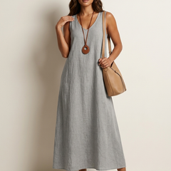 Women's Airy Linen Look Maxi Dress | Elegant Sleeveless Summer Gown 4