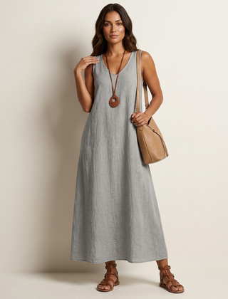 Women's Airy Linen Look Maxi Dress | Elegant Sleeveless Summer Gown 4