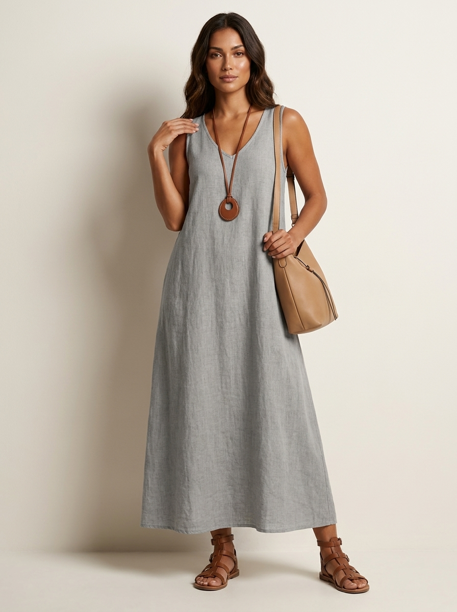 Women's Airy Linen Look Maxi Dress | Elegant Sleeveless Summer Gown 4