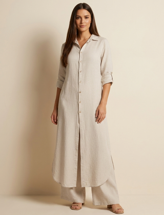 Women's Airy Linen Set | Elegant Long Blouse and Wide Trousers 0