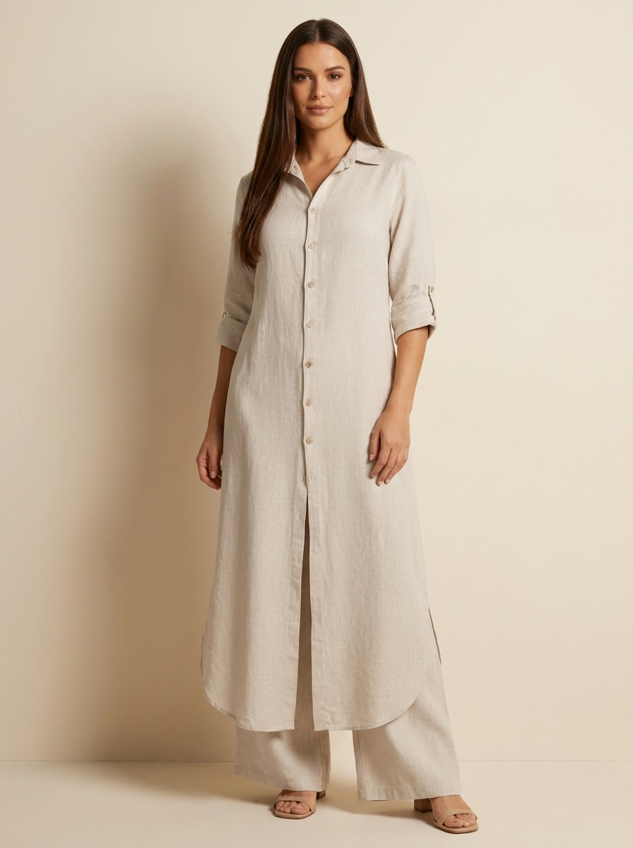 Women's Airy Linen Set | Elegant Long Blouse and Wide Trousers 0