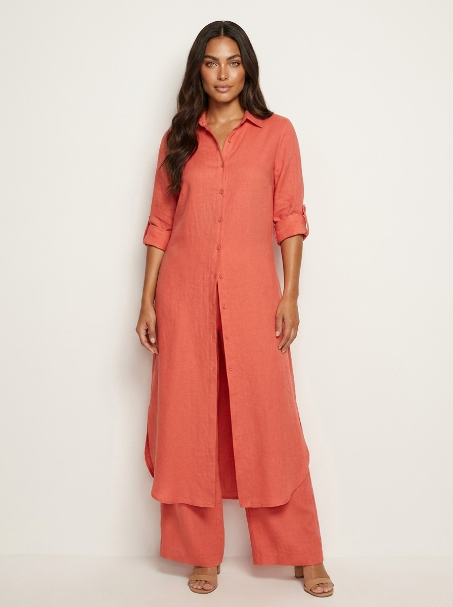 Women's Airy Linen Set | Elegant Long Blouse and Wide Trousers 1