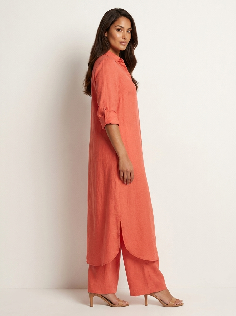 Women's Airy Linen Set | Elegant Long Blouse and Wide Trousers 2