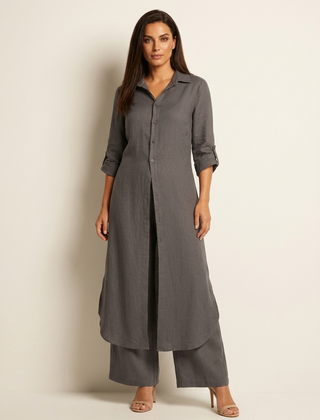 Women's Airy Linen Set | Elegant Long Blouse and Wide Trousers 3