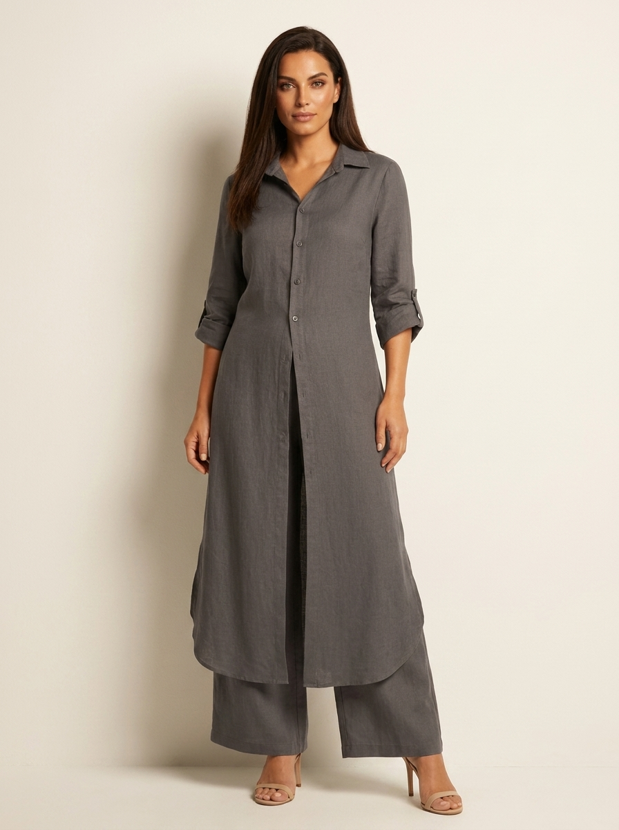 Women's Airy Linen Set | Elegant Long Blouse and Wide Trousers 3