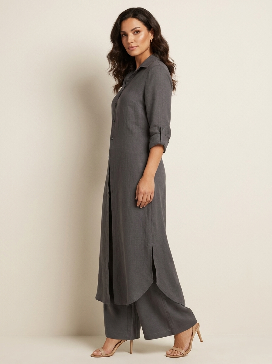 Women's Airy Linen Set | Elegant Long Blouse and Wide Trousers 4