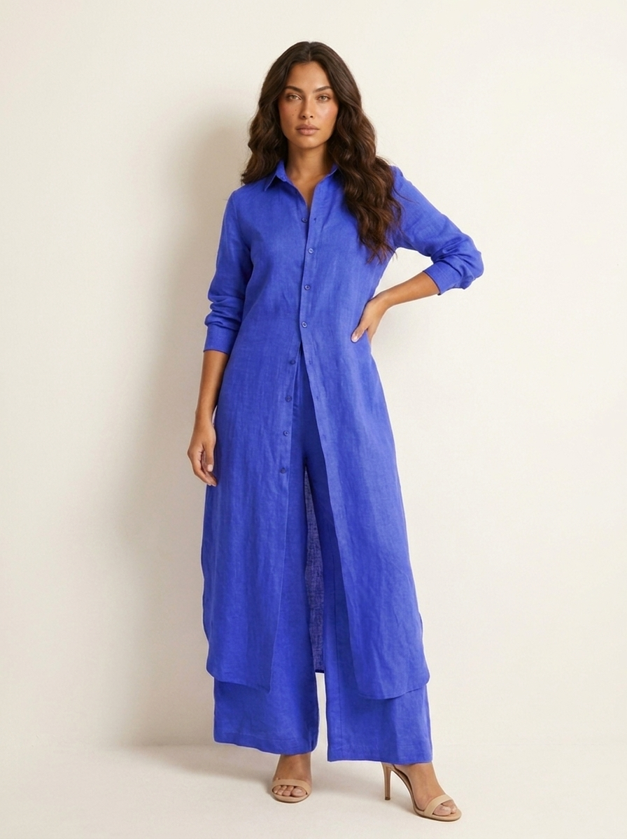 Women's Airy Linen Set | Elegant Long Blouse and Wide Trousers 5