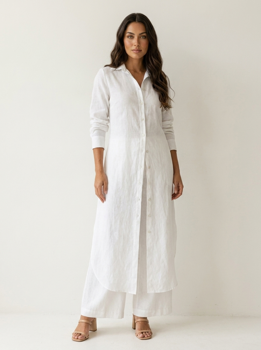 Women's Airy Linen Set | Elegant Long Blouse and Wide Trousers 8