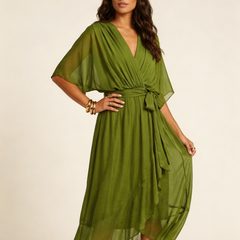 Women's Airy Midi Wrap Dress | Elegant Flowy V-Neck Evening Dress 0