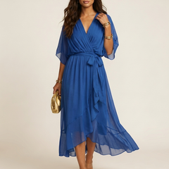 Women's Airy Midi Wrap Dress | Elegant Flowy V-Neck Evening Dress 2