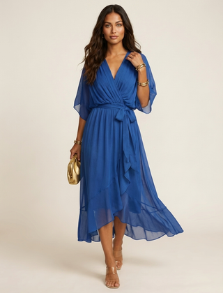 Women's Airy Midi Wrap Dress | Elegant Flowy V-Neck Evening Dress 2