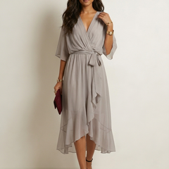 Women's Airy Midi Wrap Dress | Elegant Flowy V-Neck Evening Dress 3
