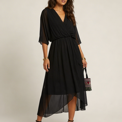Women's Airy Midi Wrap Dress | Elegant Flowy V-Neck Evening Dress 5