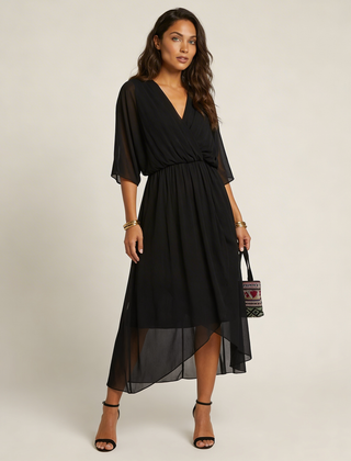 Women's Airy Midi Wrap Dress | Elegant Flowy V-Neck Evening Dress 5