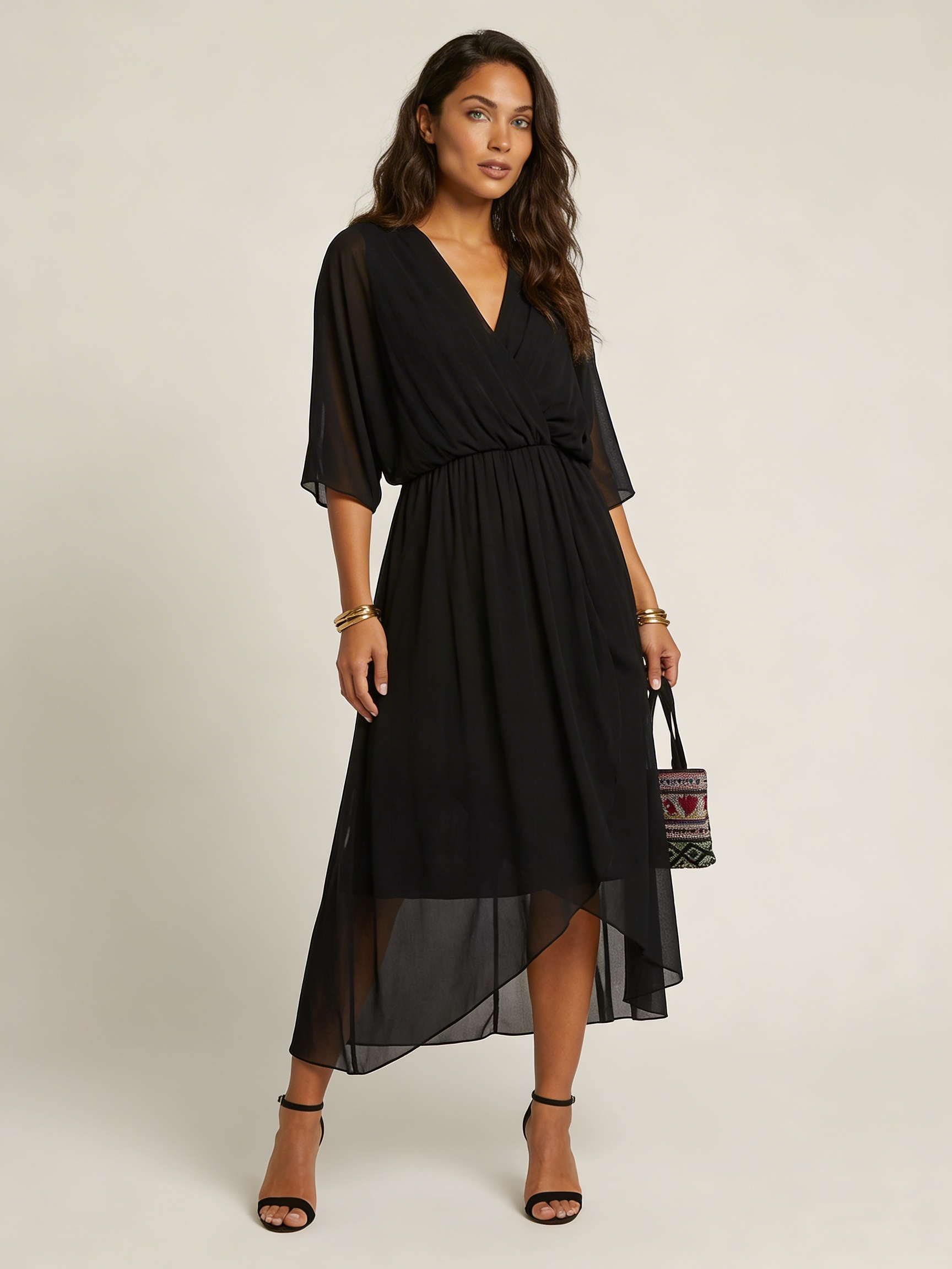 Women's Airy Midi Wrap Dress | Elegant Flowy V-Neck Evening Dress 5