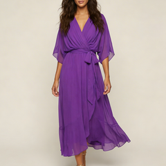 Women's Airy Midi Wrap Dress | Elegant Flowy V-Neck Evening Dress 8