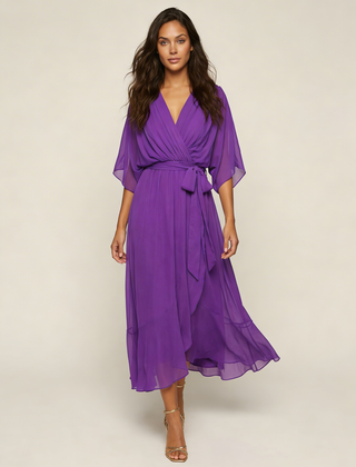 Women's Airy Midi Wrap Dress | Elegant Flowy V-Neck Evening Dress 8