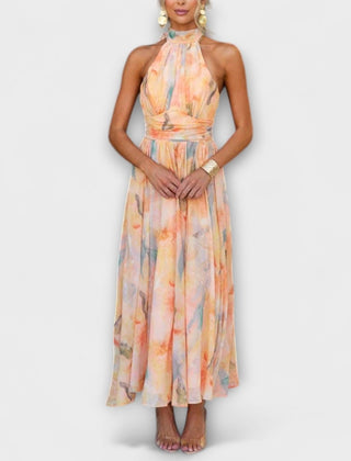 Women's Artistic Watercolor Maxi Dress | Elegant Long Sleeve Formal Gown 0
