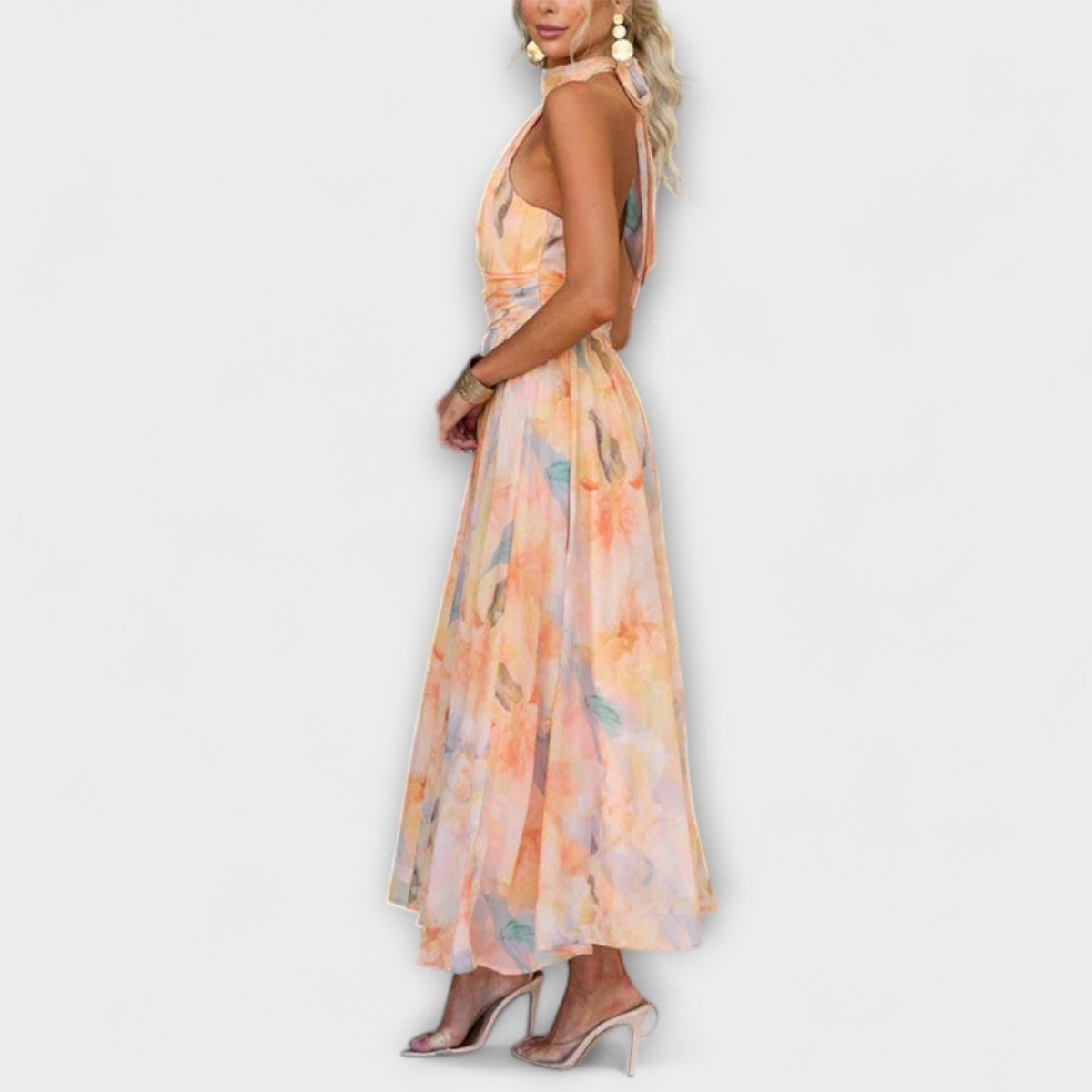 Women's Artistic Watercolor Maxi Dress | Elegant Long Sleeve Formal Gown 3