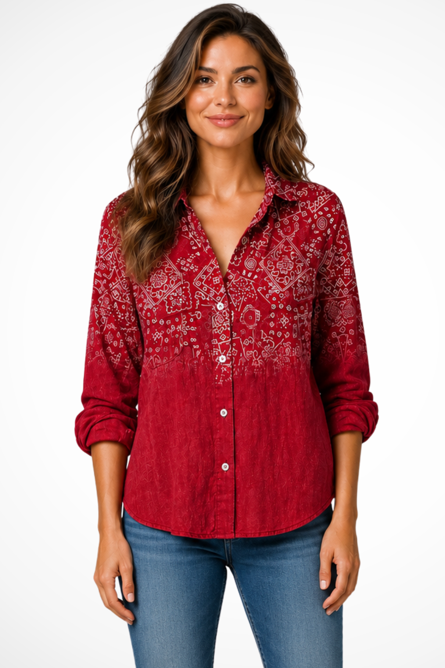 Women's Bandana Print Button-Down Blouse | Elegant Flowy Boho Top 0
