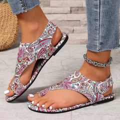 Women's Bohemian Printed Slingback Flats | Comfortable Open-Toe Flat Shoes for Summer 5