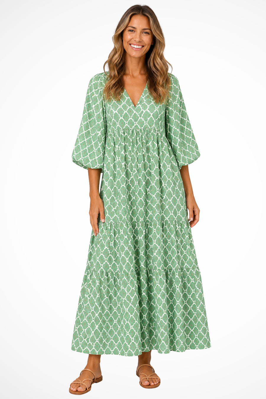 Women's Boho Tiered Maxi Dress | Elegant V-Neck Summer Gown 0
