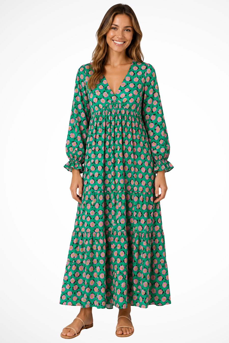 Women's Boho Tiered Maxi Dress | Elegant V-Neck Summer Gown 1