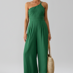 Women's Breathable Linen Jumpsuit | Elegant One-Shoulder Wide-Leg Summer Outfit 4