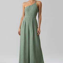 Women's Breathable Linen Jumpsuit | Elegant One-Shoulder Wide-Leg Summer Outfit 5