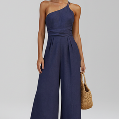 Women's Breathable Linen Jumpsuit | Elegant One-Shoulder Wide-Leg Summer Outfit 6