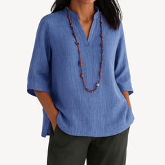 Women's Breathable Linen Tunic Blouse | Relaxed-Fit V-Neck Top 0