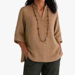Women's Breathable Linen Tunic Blouse | Relaxed-Fit V-Neck Top 1