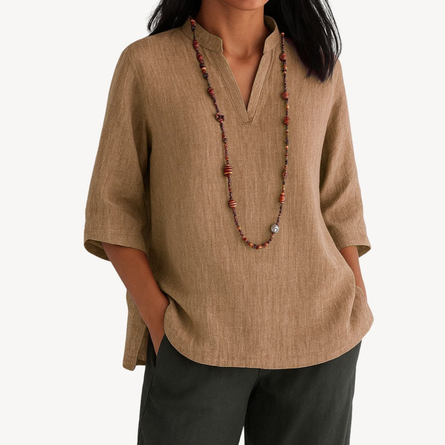Women's Breathable Linen Tunic Blouse | Relaxed-Fit V-Neck Top 1