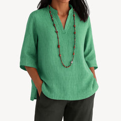 Women's Breathable Linen Tunic Blouse | Relaxed-Fit V-Neck Top 2