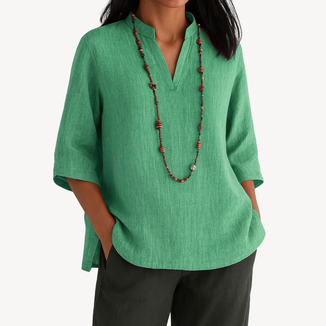 Women's Breathable Linen Tunic Blouse | Relaxed-Fit V-Neck Top 2
