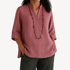 Women's Breathable Linen Tunic Blouse | Relaxed-Fit V-Neck Top 3