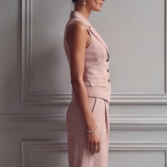 Women's Breathable Linen Two Piece Set | Elegant Sleeveless Waistcoat and Wide Leg Trousers 4