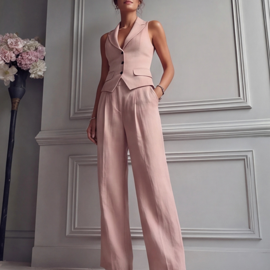 Women's Breathable Linen Two Piece Set | Elegant Sleeveless Waistcoat and Wide Leg Trousers 5