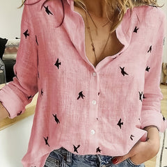 Women's Breathable Polyester Blouse | Elegant Printed Button Front Shirt 2