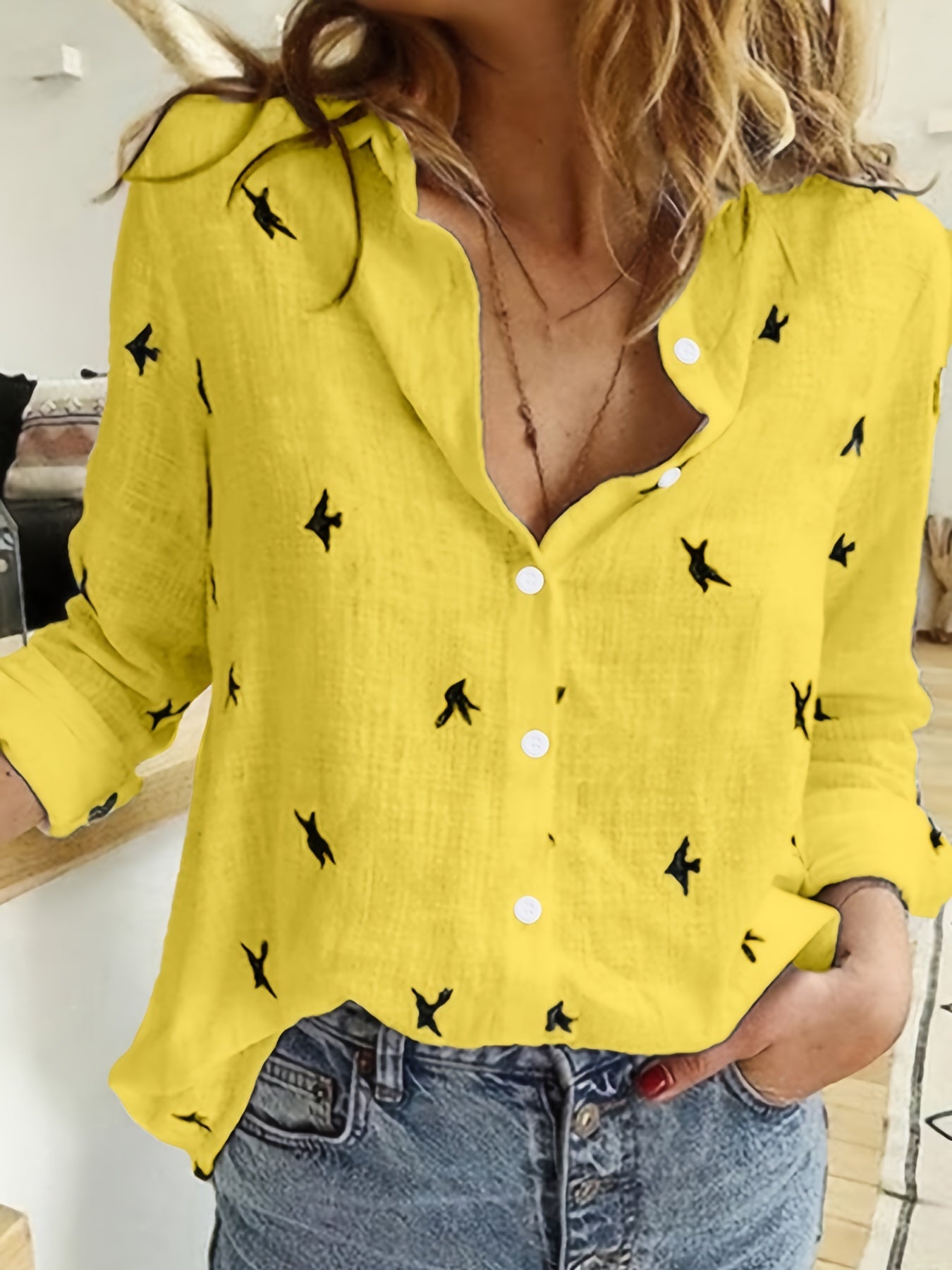 Women's Breathable Polyester Blouse | Elegant Printed Button Front Shirt 3