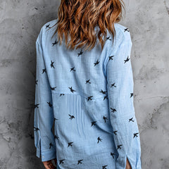 Women's Breathable Polyester Blouse | Elegant Printed Button Front Shirt 4