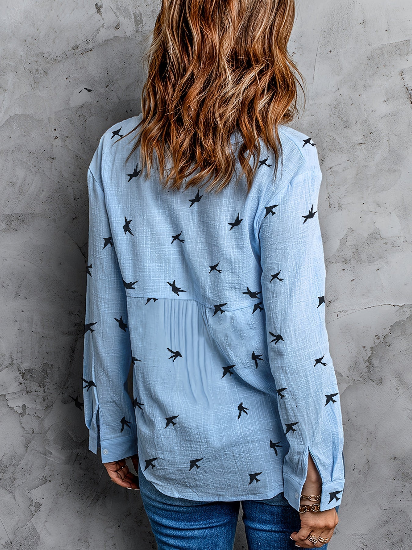 Women's Breathable Polyester Blouse | Elegant Printed Button Front Shirt 4